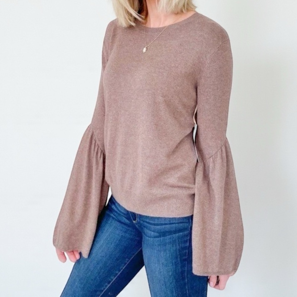 Leith Knit Bell Sleeve Crew Neck Sweater in Dusty Rose Sz Large